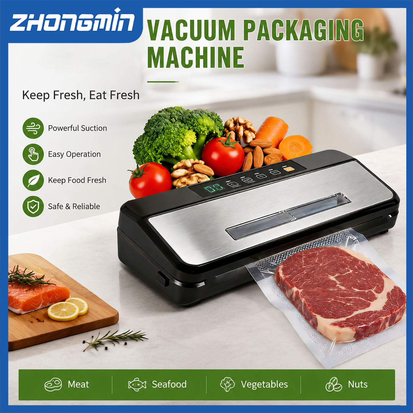 Food Vacuum Sealer Machine - ZHONGMIN Multifunctional Vacuum Sealer Machine 110V