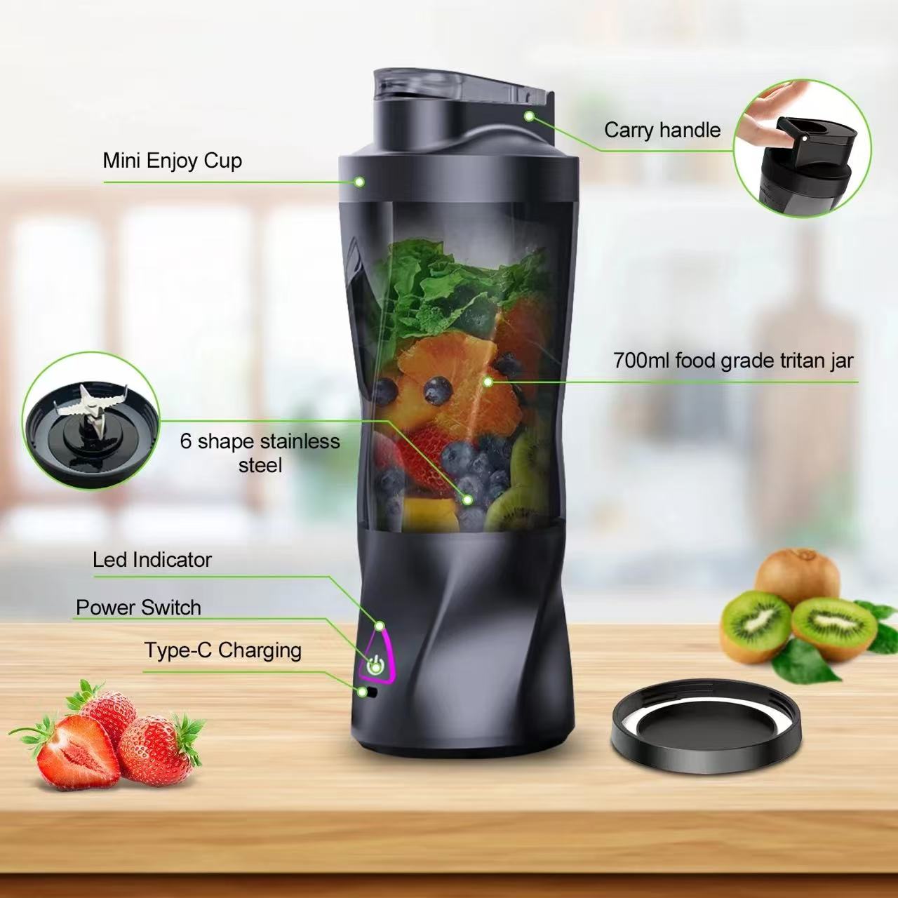 Portable Electric Juicer 700ML - Portable Blender Usb Rechargeable 评论和价格